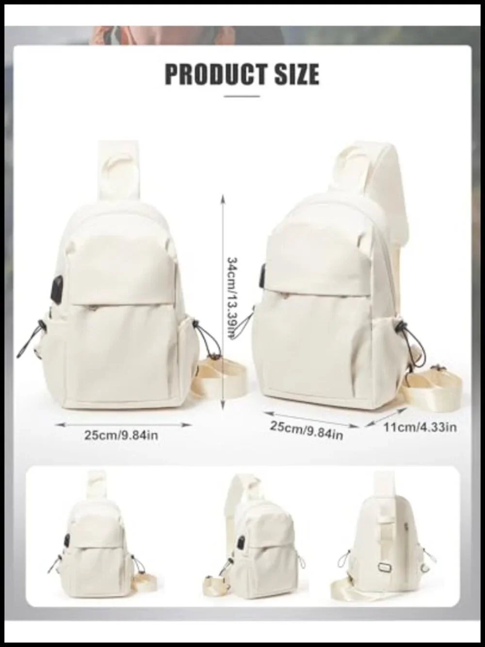 Tactical Anti-Theft Crossbody Sling Backpack with USB Port Nylon Daypack
